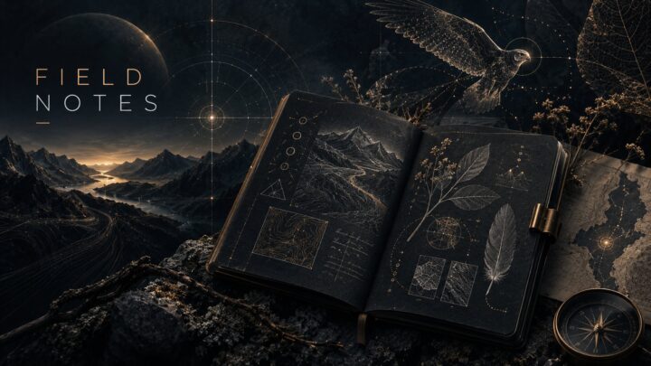 Field Notes — an open notebook of specimens, sketches and topography, marking the library section for patterns observed in organizations rather than argued from doctrine.