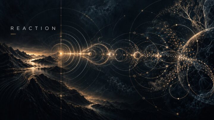 Reaction, phase two of the Leadership by Design lifecycle — a signal arriving and scattering into responses, the automatic answer that fires before deliberation.